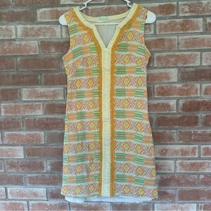 Jade Melody Tam Sleeveless Shift Dress Women’s Medium Boho Print Lace